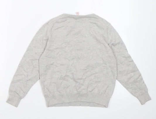 Uniqlo Girls Grey Crew Neck Cotton Pullover Jumper Size 7-8 Years Pullover - Minnie Mouse
