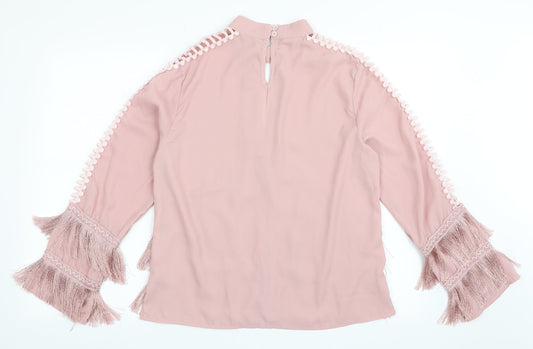 Flammode Womens Pink Polyester Basic Blouse Size M Round Neck