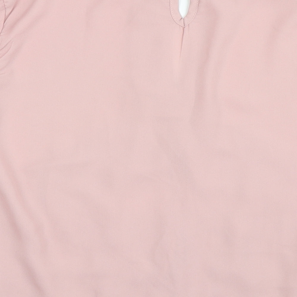 Flammode Womens Pink Polyester Basic Blouse Size M Round Neck