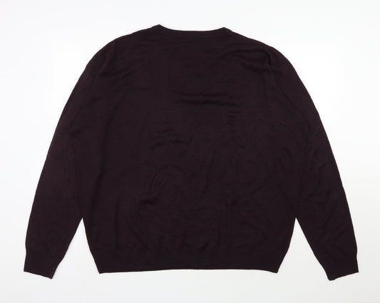 Capsule Mens Purple V-Neck Acrylic Pullover Jumper Size 2XL