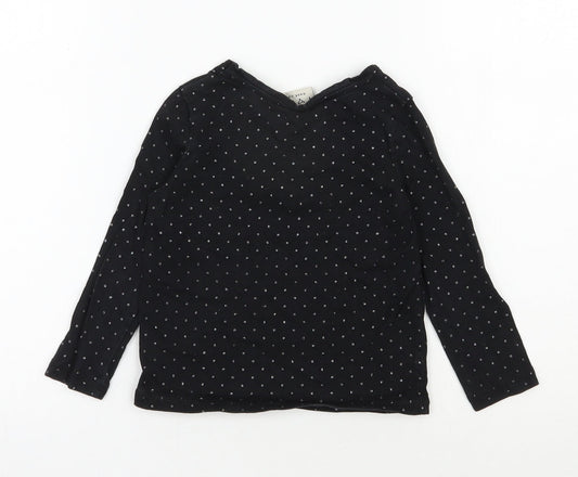 NEXT Girls Black Polka Dot 100% Cotton Pullover T-Shirt Size 18-24 Months Round Neck Pullover