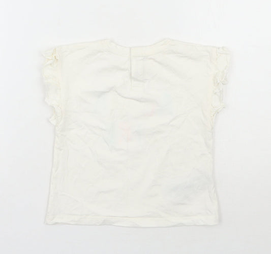 MNG Girls Ivory 100% Cotton Basic T-Shirt Size 12-18 Months Round Neck Snap