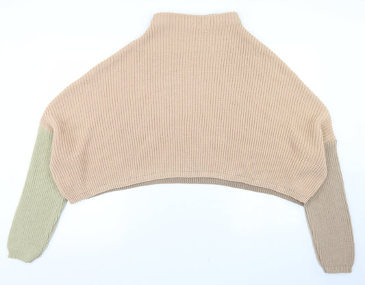 PRETTYLITTLETHING Womens Brown Mock Neck Acrylic Pullover Jumper Size 6