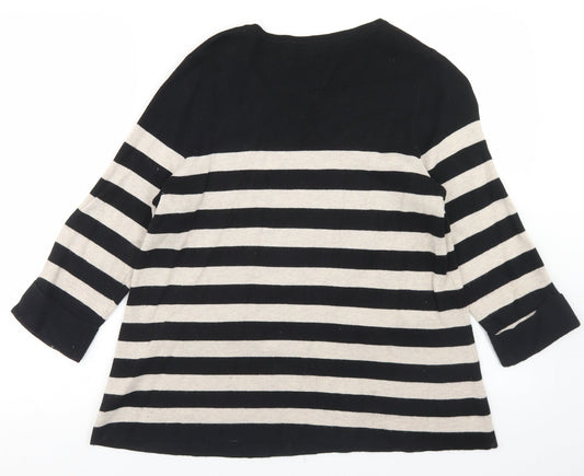 Marks and Spencer Womens Black Round Neck Striped Polyamide Pullover Jumper Size 14