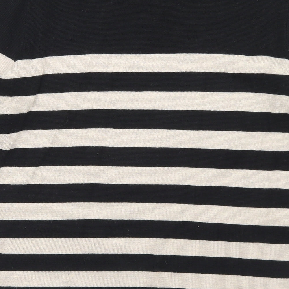 Marks and Spencer Womens Black Round Neck Striped Polyamide Pullover Jumper Size 14
