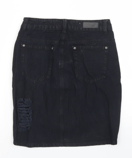 C&J Cosmic Womens Black Cotton Straight & Pencil Skirt Size 8 Button - Distressed
