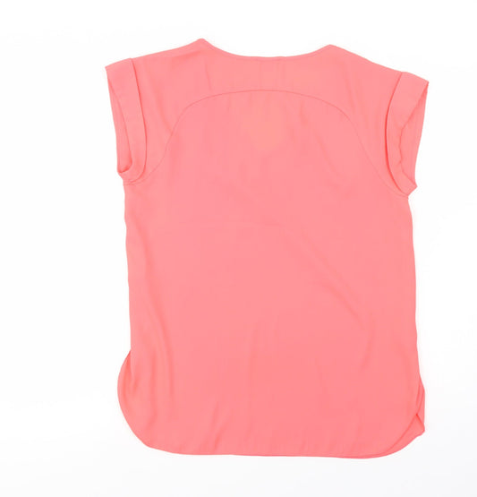 River Island Womens Pink Polyester Basic Blouse Size 8 V-Neck