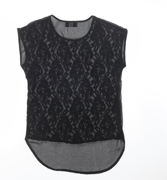 AX Paris Womens Black Polyester Basic Blouse Size 10 Crew Neck