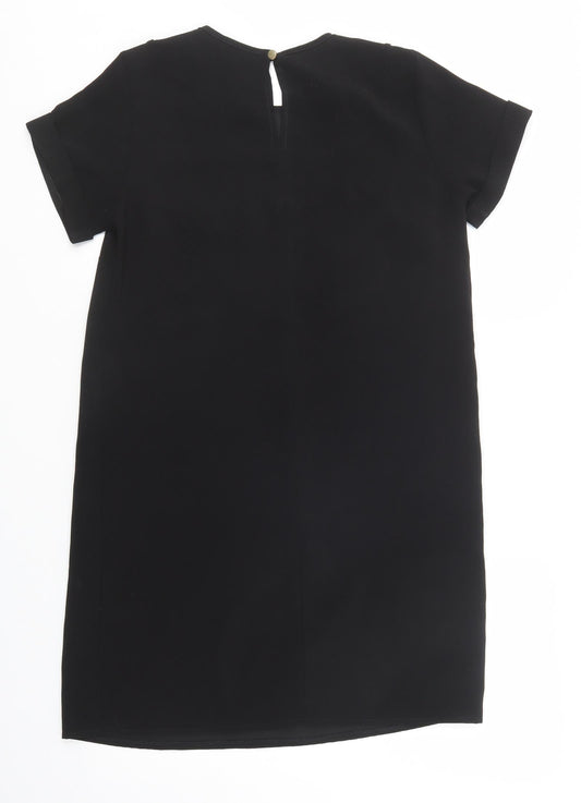 New Look Womens Black Polyester Shift Size 8 Crew Neck Button