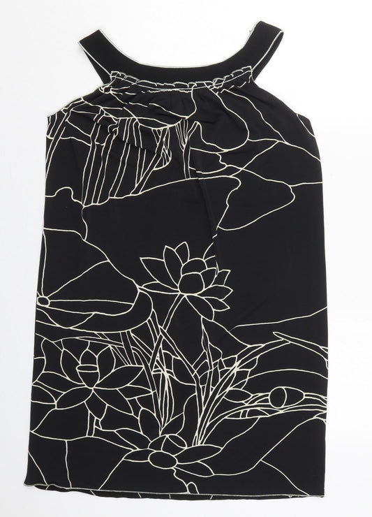 Max Edition Womens Black Floral Polyester Tank Dress Size S Boat Neck Pullover