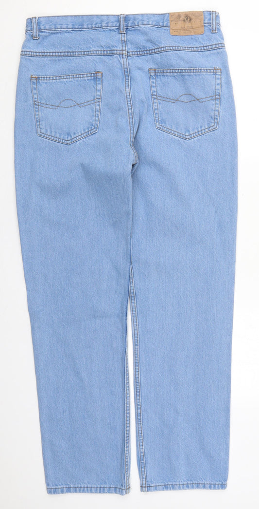 Preworn Womens Blue Cotton Straight Jeans Size 36 in L31 in Regular Button