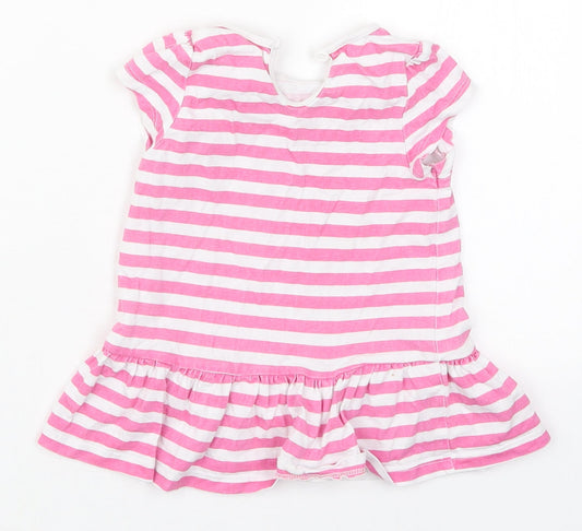 Matalan Girls Pink Striped Cotton Skater Dress Size 9-12 Months Crew Neck Pullover