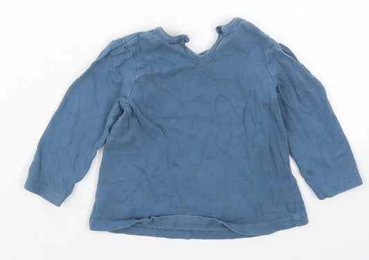 George Girls Blue Cotton Basic T-Shirt Size 9-12 Months Crew Neck Pullover