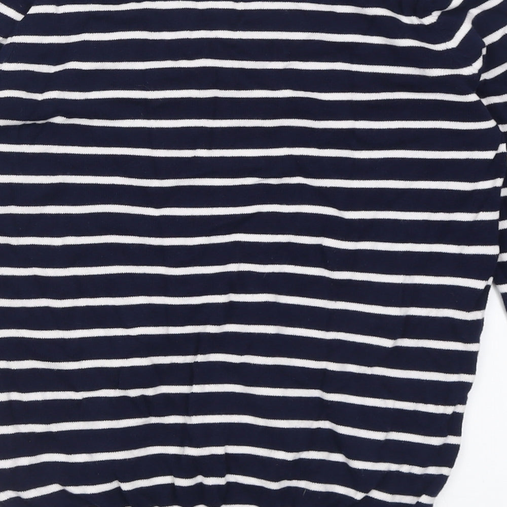 bonmarch Womens Blue Collared Striped Cotton Pullover Jumper Size 8
