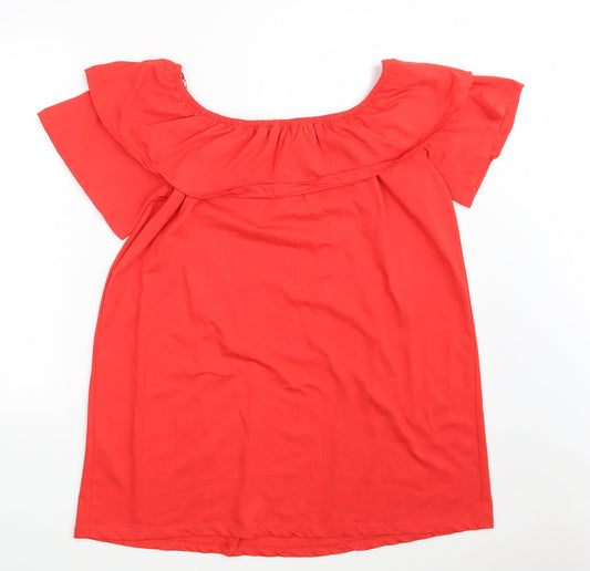 New Look Womens Red 100% Cotton Basic Blouse Size 12 Off the Shoulder