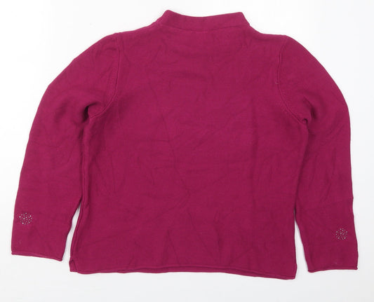 Rabe Womens Pink Crew Neck Geometric Cotton Pullover Jumper Size 10