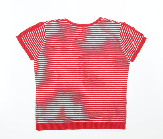 LiQiMaNa Womens Red V-Neck Striped Acrylic Pullover Jumper Size M