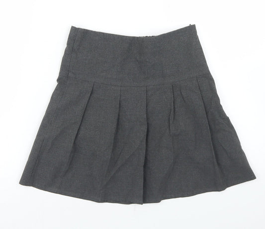 Marks and Spencer Girls Grey Polyester Pleated Skirt Size 8-9 Years Regular Zip - School Wear