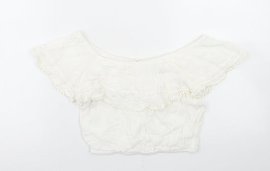 H&M Womens White Viscose Cropped Blouse Size 4 Off the Shoulder