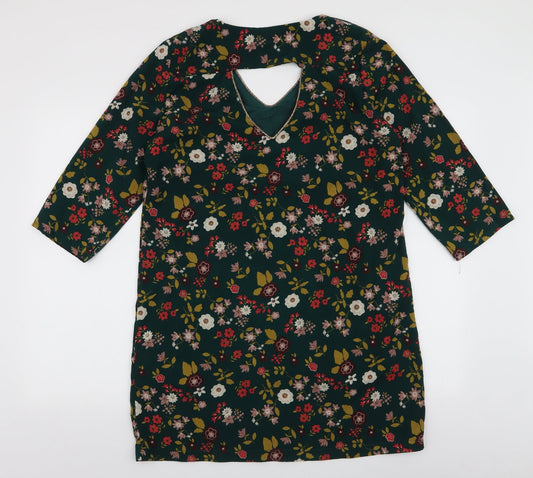 Lili & Lola Womens Green Floral Polyester A-Line Size L V-Neck Pullover