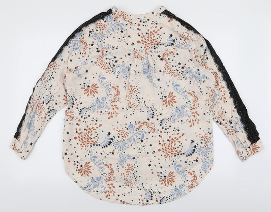 Marks and Spencer Womens Ivory Floral Viscose Basic Button-Up Size 16 Collared