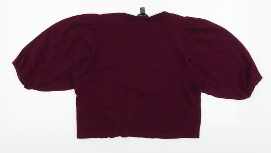 New Look Womens Purple 100% Cotton Cropped Blouse Size 10 Round Neck
