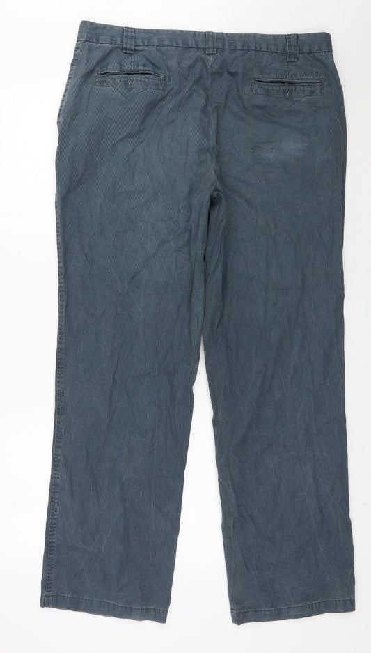 Douglas Mens Blue Striped Cotton Trousers Size 38 in L31 in Regular Zip