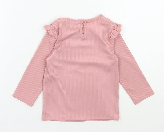 Primark Girls Pink Polyester Pullover Casual Size 9-12 Months Round Neck Pullover