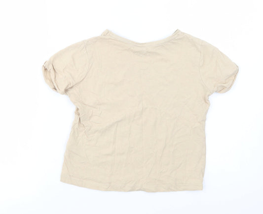 Primark Girls Beige Cotton Basic T-Shirt Size 9-10 Years Crew Neck Pullover - No Bad Days