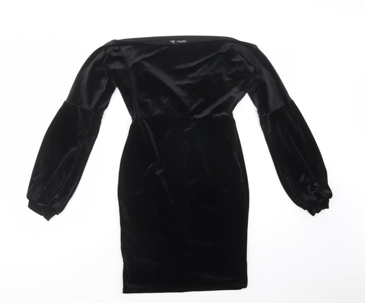 Boohoo Womens Black Polyester Bodycon Size 6 V-Neck Pullover
