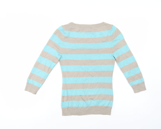 H&M Womens Blue Scoop Neck Striped Acrylic Pullover Jumper Size XS