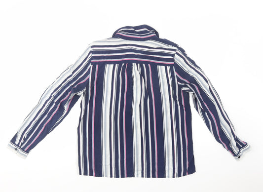 Brandtex Womens Blue Striped Viscose Basic Button-Up Size 12 Collared