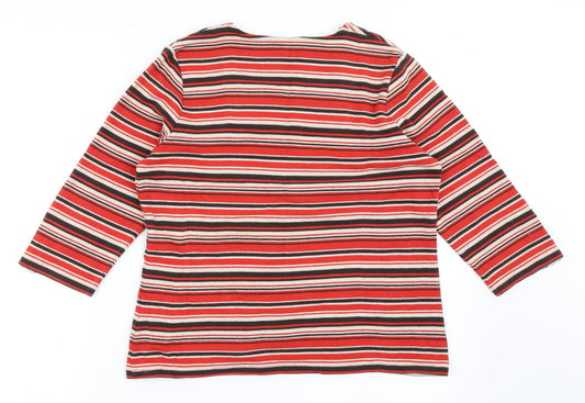 DASH Womens Red Striped Cotton Basic T-Shirt Size 12 Square Neck