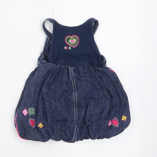 Debenhams Girls Blue Geometric Cotton A-Line Size 6-9 Months Square Neck Button