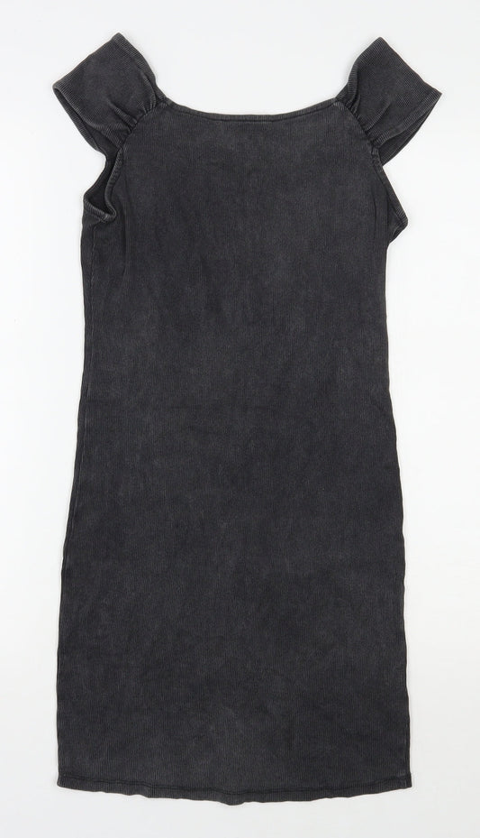 Mango Womens Grey Polyester Bodycon Size S Scoop Neck Zip