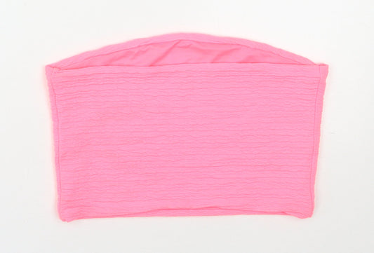 River Island Womens Pink Polyester Cropped T-Shirt Size 12 Off the Shoulder