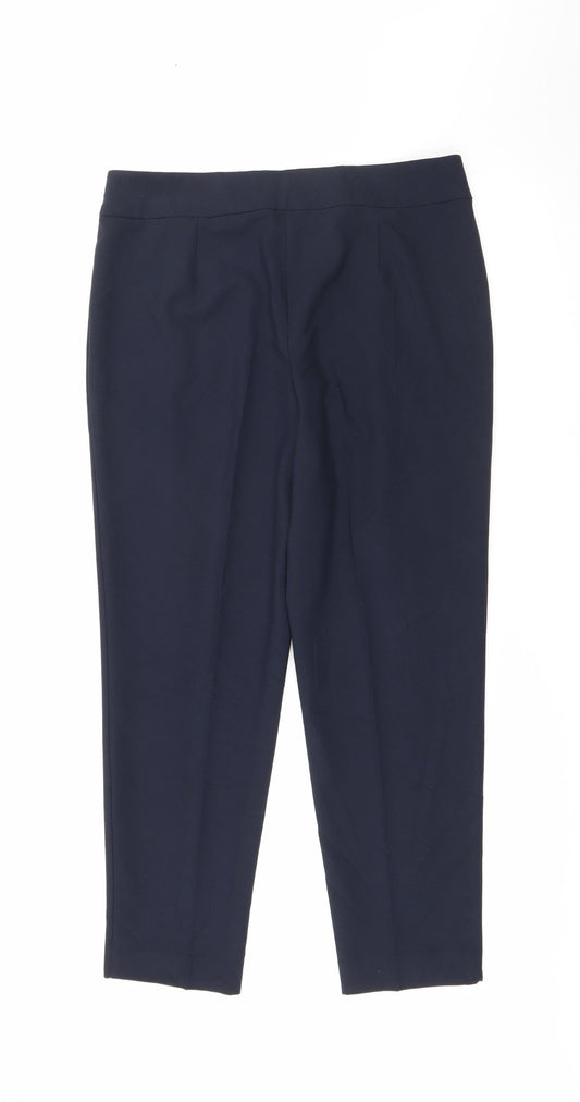 Marks and Spencer Womens Blue Polyester Trousers Size 12 L26 in Regular Zip