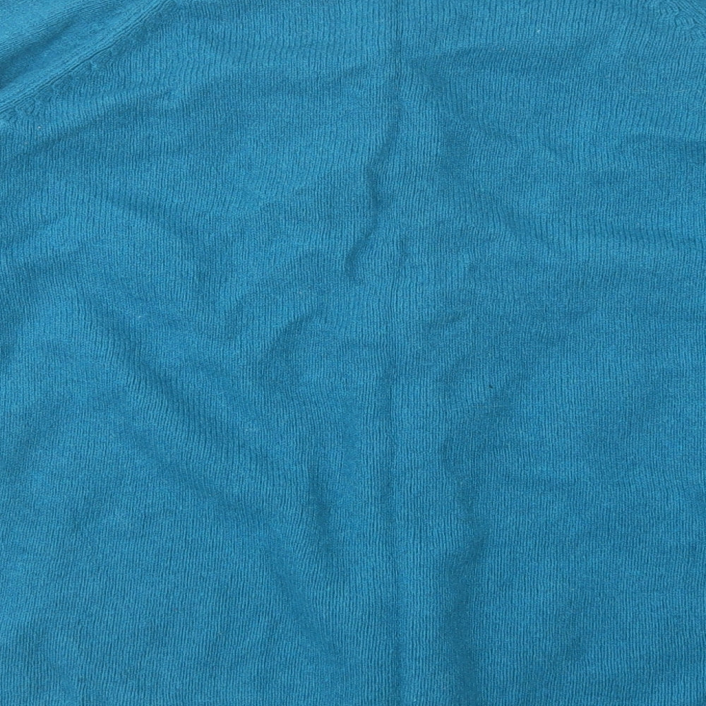 Isle Womens Blue Crew Neck Nylon Cardigan Jumper Size M
