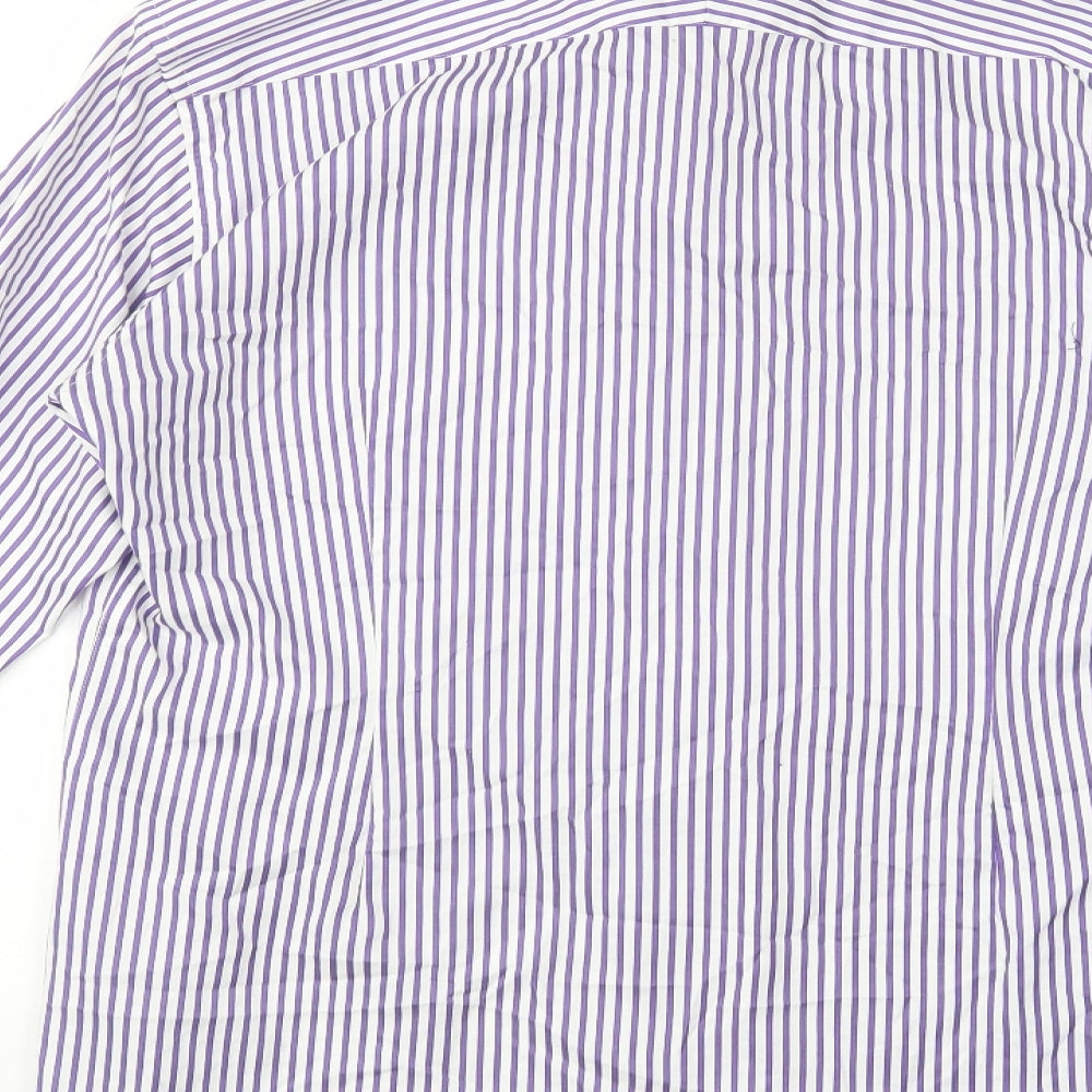 Marks and Spencer Mens Purple Striped Cotton Dress Shirt Size 15.5 Collared Button