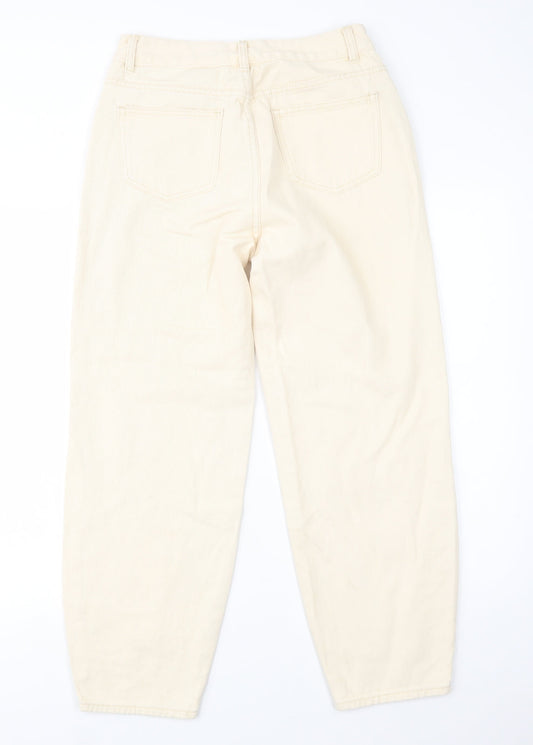 SheIn Womens Ivory Cotton Mom Jeans Size M L28 in Regular Button