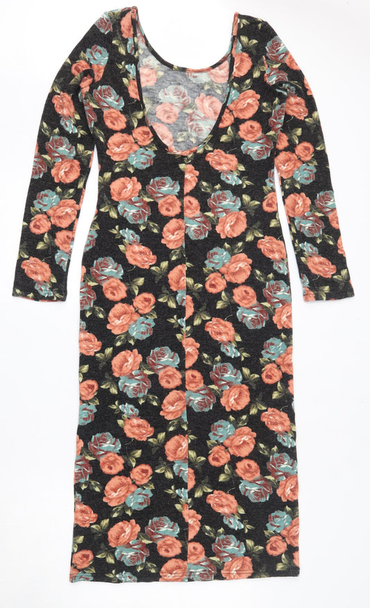 Paprika Womens Grey Floral Acrylic Bodycon Size 12 Scoop Neck