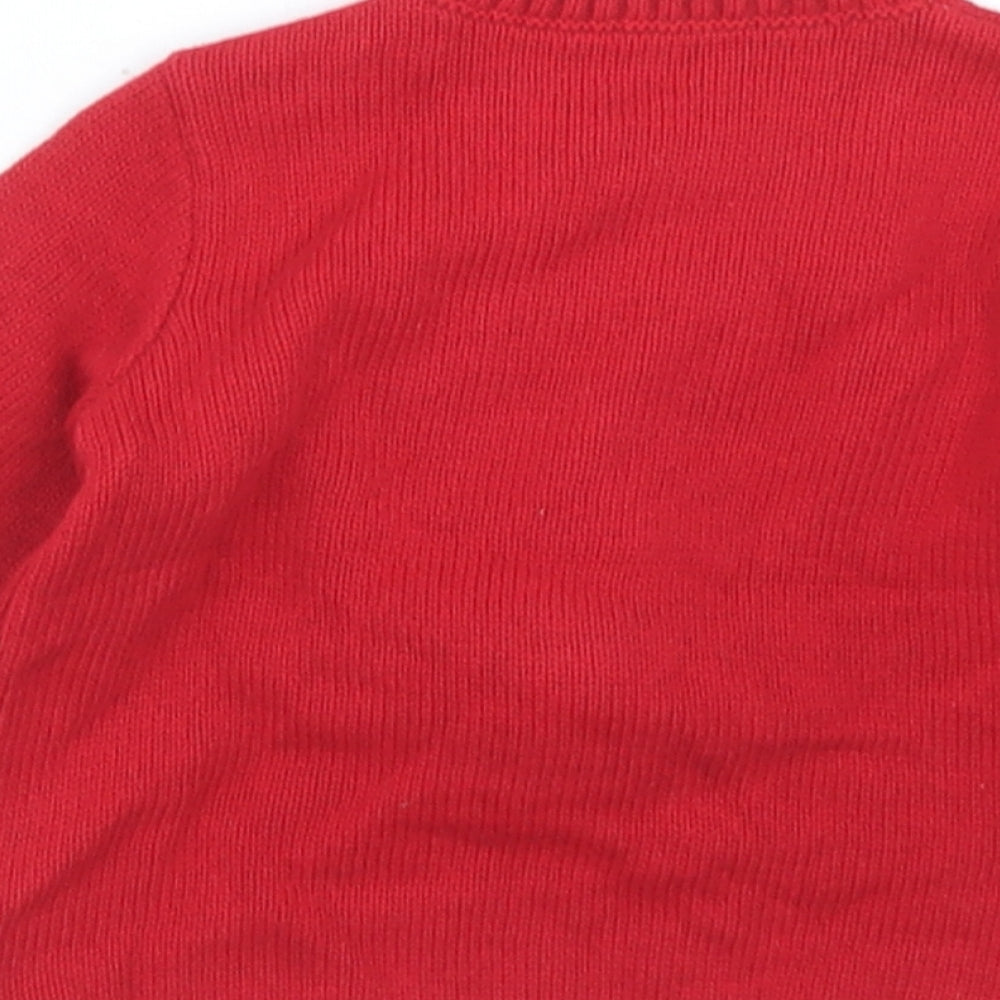 Preworn Girls Red Fair Isle Acrylic Pullover Jumper Size 3-6 Months Button - Reindeer Christmas