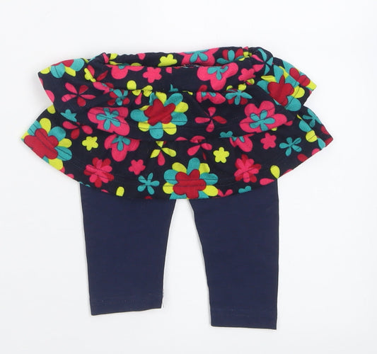Losan Girls Blue Floral Cotton Capri Trousers Size 9 Months Pullover - skirt & leggings