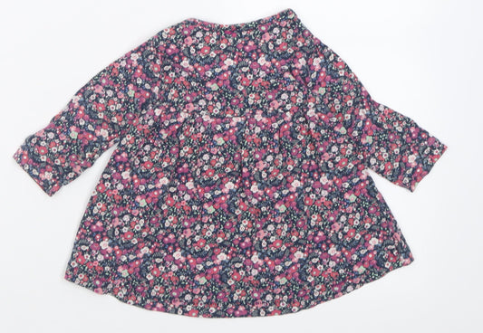 NEXT Girls Purple Floral Cotton A-Line Size 6-9 Months Crew Neck Button