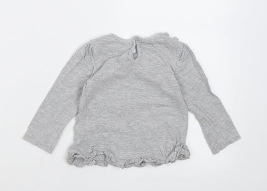 M&Co Girls Grey Cotton Basic Casual Size 6-9 Months Crew Neck Button - little lady