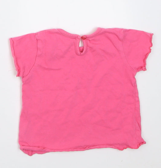 George Girls Pink Cotton Basic T-Shirt Size 6-9 Months Crew Neck Button - i love summer