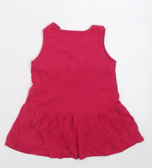 NEXT Girls Pink Cotton A-Line Size 6-9 Months Crew Neck Button - tweet