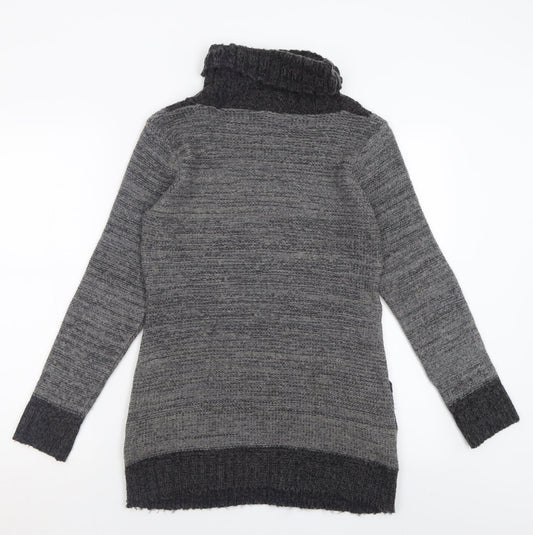 Pura Moda Womens Grey Roll Neck Acrylic Tunic Jumper Size S