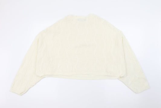 PRETTYLITTLETHING Womens Ivory Crew Neck Acrylic Pullover Jumper Size L