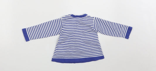 Zara Girls Blue Striped Cotton Jumper Dress Size 9-12 Months Round Neck Button